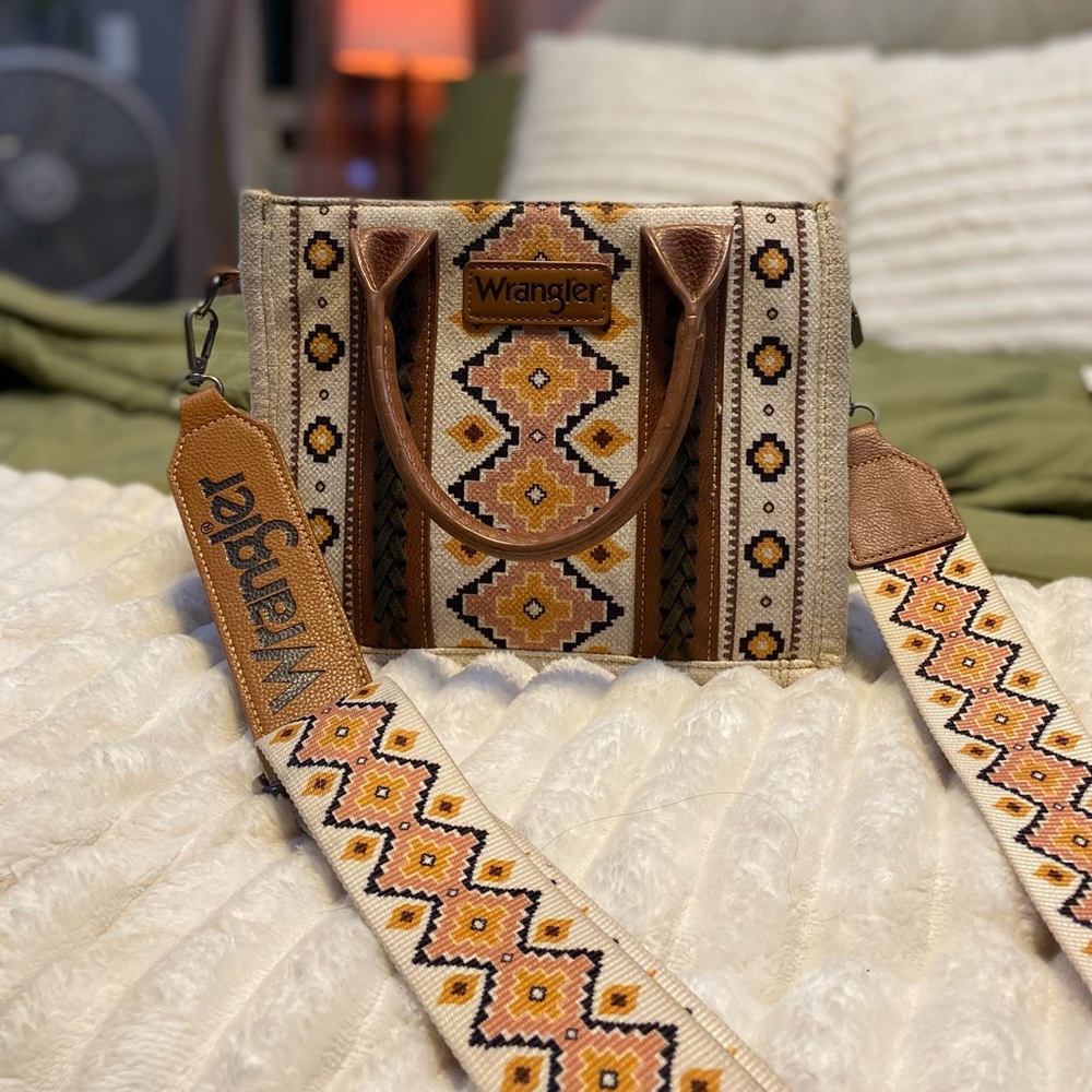 WRANGLER SOUTHWESTERN PRINT CROSS BODY CANVAS MINI TOTE